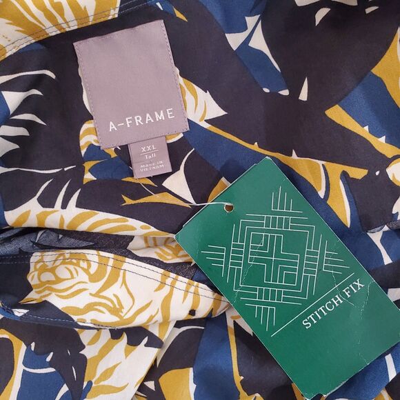 A-Frame Simba Poplin Men's Size XXL Tall NWT Stitch Fix Short Sleeve Tiger - Picture 4 of 6